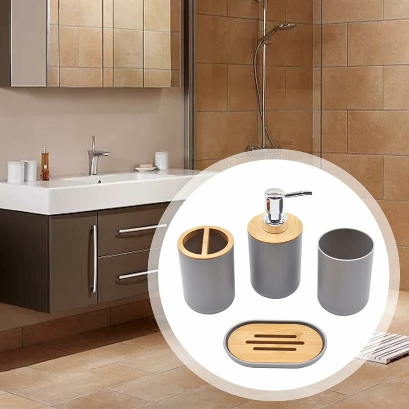 Bamboo Wood Bathroom Accessories Set Soap Dispenser Tumbler Soap Dish  Toiletbrush Holder Solid Wood Bamboo