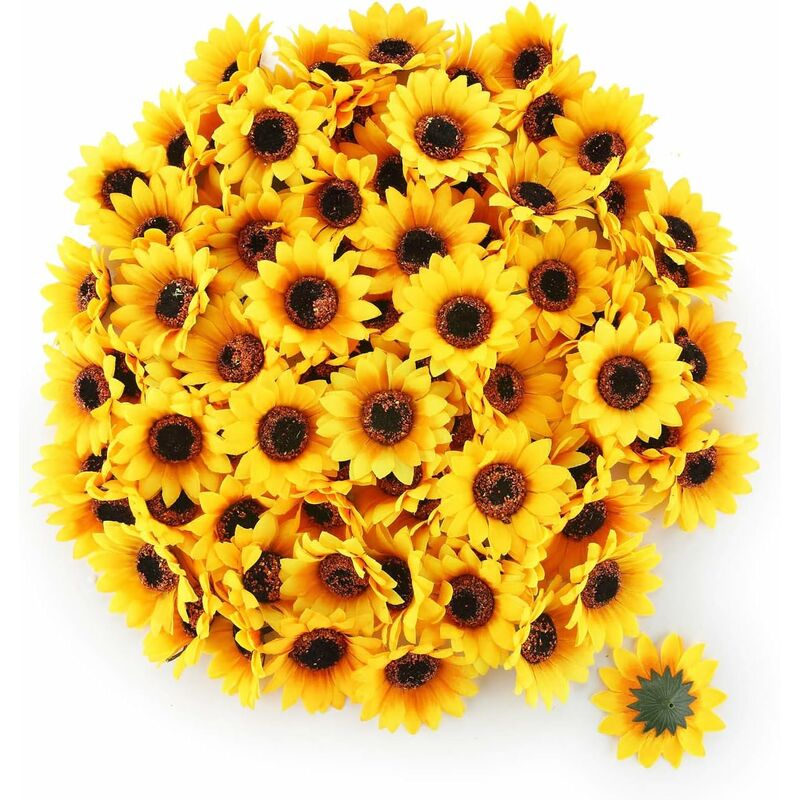 30pcs 9CM Fake Sunflowers Artificial Sunflower Heads Faux Silk Sunflower  Decoration for Christmas Tree Home Party Wedding Decor