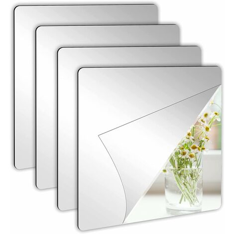 4Pcs Acrylic Mirror Tiles Square Mirror Wall Sticker Removable