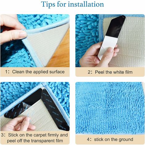 32 Pieces Rug Grippers Anti Slip Rug Non-slip Corner Carpet Gripper  Washable Rusable Rugs Tape Anti Slip Carpet Stickers For Area Rugs (black