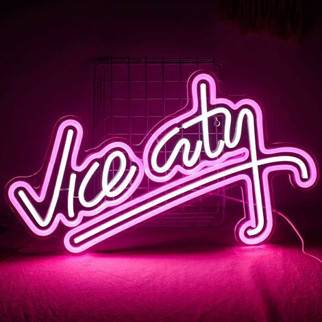 Vice City Pink And White Led Neon Sign For Bedroom, Usb Powered Wall Decor For Game Room, Man Cave, Game Zone D-Vice City