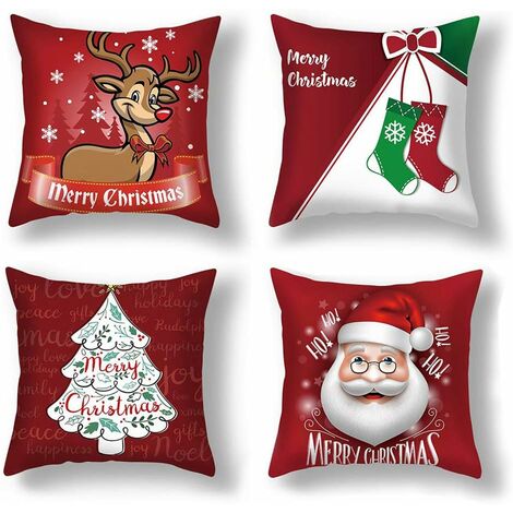 Christmas Throw Pillow Covers 18 x 18 Inch Set of 4, Tree Snow Sleigh Merry  Bright Xmas Throw Pillowcases Farmhouse Cushion Cases for Sofa Couch  Decoration