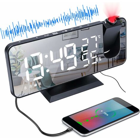 Écran LED LCD Projecteur numérique Température Radio FM Snooze Réveil USB