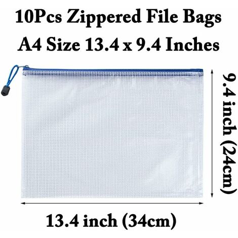 10 Pcs Mesh Zipper Pouch Bags,5 Colors Letter Size A4 Size Waterproof  Plastic Document File Bags,Multipurpose Puzzle Project Bags for Travel