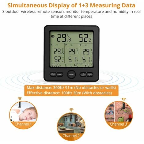 STOL Wireless Weather Station With 3 Outdoor Sensors Indoor/Outdoor Digital  Thermometer Hygrometer With Temperature/Humidity