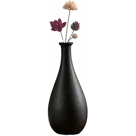 Retro Exquisite Ceramic Hydroponic Ikebana Vases Handmade Pottery Gift Desk Home Decor New, Size: Without Flowers, Black