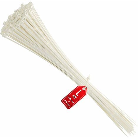 Natural Cable Ties 300 x 4.8mm - 100 Pack, Nylon Cable Ties, Cable Ties