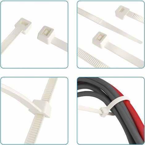 100 x Silver Nylon Cable Ties 300 x 4.8mm / Extra Strong Zip Tie Wraps