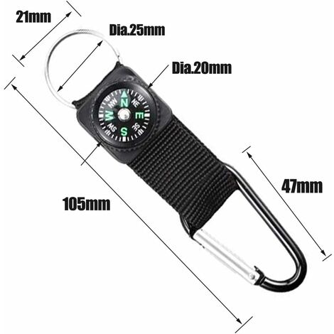 Portable 3 in 1 Multifunctional Hiking Metal Carabiner Mini Compass +  Thermometer + Keychain DEL