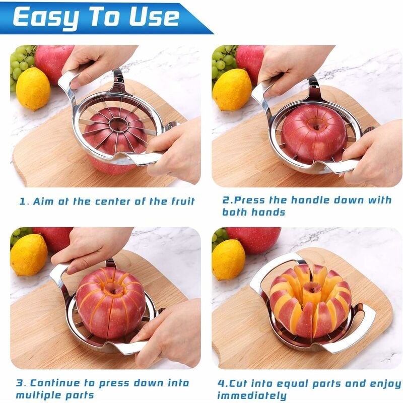 Apple Slicer Corer, Large Size 16-Blade Heavy Duty Apple Cutter with Base,  Upgraded Cut Apples All The Way Through, Stainless Steel Ultra-Sharp Blade,  Fruits & Vegetables Divider, Wedger 