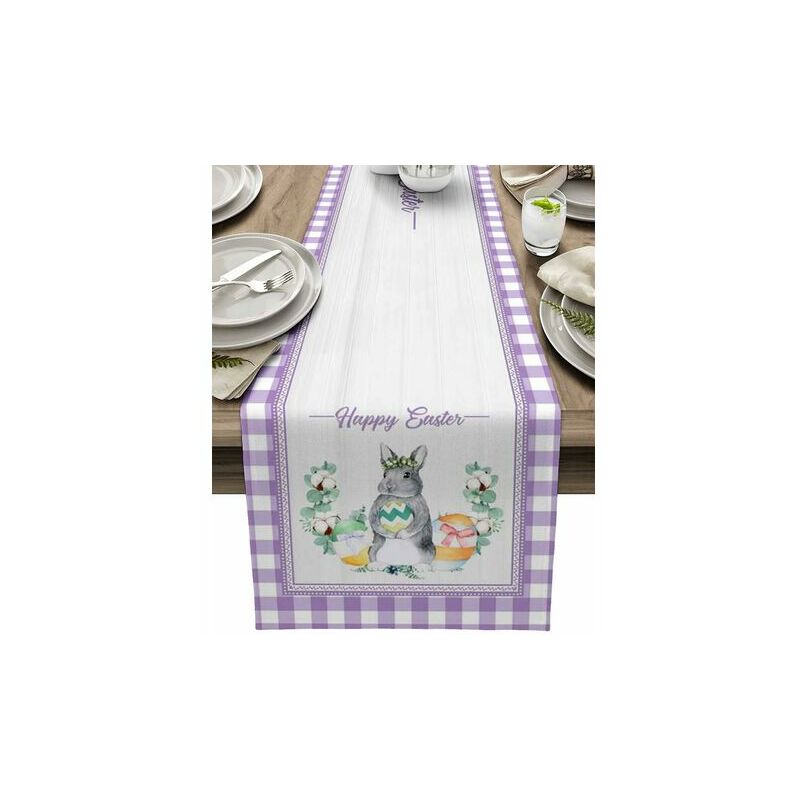 OFBHV Easter Bunny Colorful Eggs Purple Checkered Table Runner Wedding  Party Table Decor Home Gift Party Favor Tablecloth Table Cloth LMLY