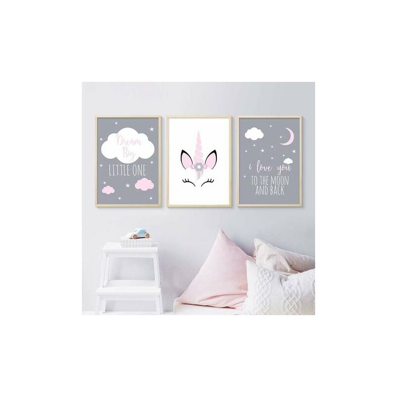 SUYJI Poster Wall Decor Baby Nursery Animals Unicorn Quotes Clouds ...