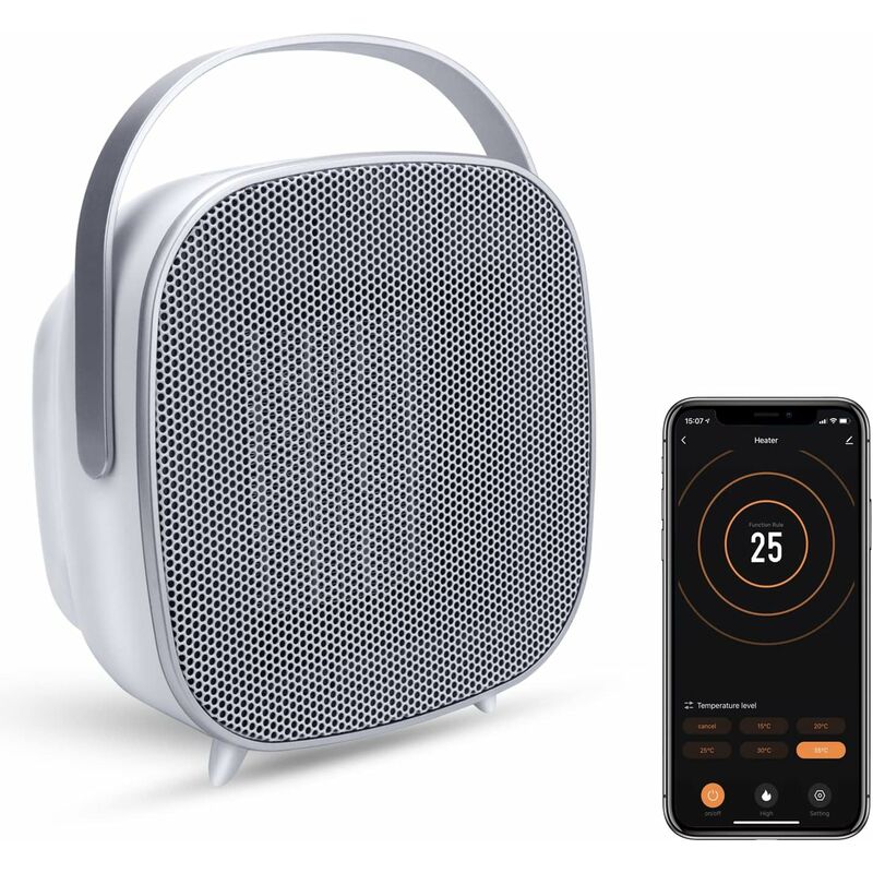 WiFi Smart Electric Heater - Mini Ceramic Floor Heater - Works with Alexa  and Google App - 1500W - Silver