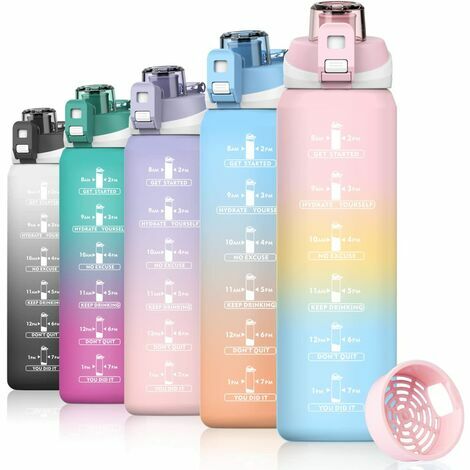 1000ml Water Bottle With Time Marker - 1l Water Bottles With Straw, Air Up Water  Bottle Leakproof & Bpa Free Sports Water Bottle With Carry Strap For