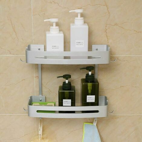 Hawsam No Drill Adhesive Shower Corner Shelf 2 Tier, Wall Mounted Non Rust  Aluminum Stick Bathroom Shelves Caddy Storage Racks Basket For Shampoo