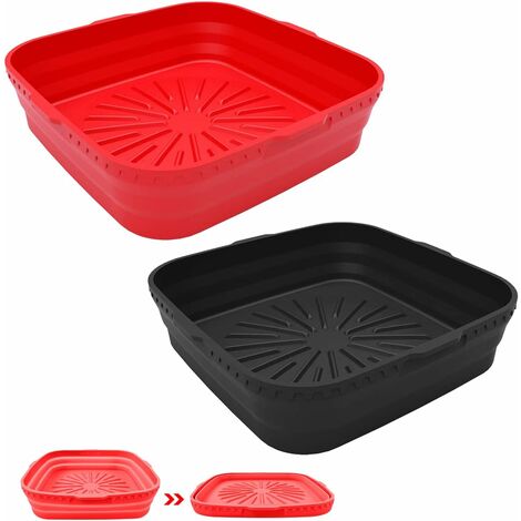 Modou - 2 Pieces Square Collapsible Silicone Air Fryer Pot, Non-stick Silicone Air Fryer Basket, Reusable Air Fryer Liner Air Fryer Accessories, For