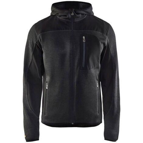 Blaklader – Veste tricotée à capuche 4930 – Gris foncé / Noir – Renfort softshell aux coudes et épaules – Taille XS
