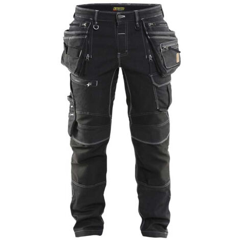 Blaklader – Pantalon artisan X1900 stretch noir 42 – Denim Cordura® durable – Jambes coniques – Poches genouillères confortables