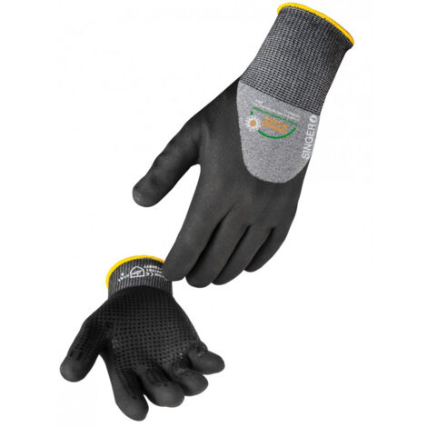 10 paires gants nitrile enduit 3/4 SINGER SAFETY NYMFIT01 - Noir - 8 (M)