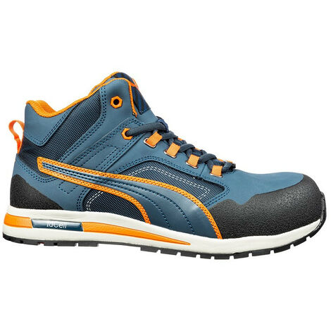 FP – Baskets de sécurité hautes CROSSTWIST MID S3 HRO SRC bleu/orange P44 – Tige cuir et textile – Semelle caoutchouc résistante à 300°C – Doublure BreathActive