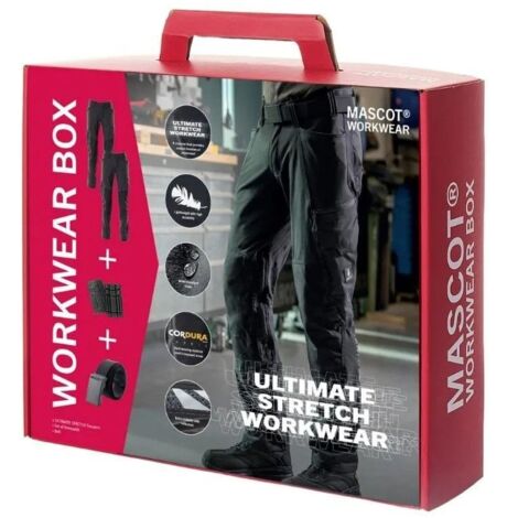MASCOT Workwear Box : 2 pantalons de travail Ultimate Stretch 18479 + 2 cadeaux - Noir - 40 - Jambes standards
