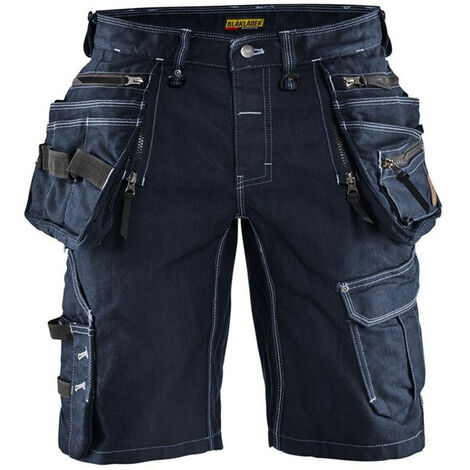 Blaklader – Short de travail stretch artisan X1900 – Denim enduit CORDURA® – Poches renforcées – Taille 44 – Bleu foncé