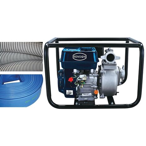 MOTOPOMPE EAUX CLAIRES 30M3/H AVEC FLEXIBLES ASPI ET REFOUL RENSON