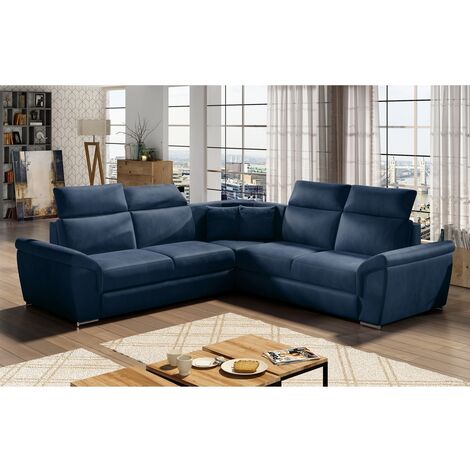 Canapé d'angle - convertible - FELIPE VELOURS - en tissu luxe bleu, 5/6 places (1/5)