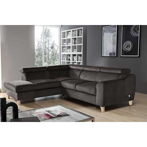 Canapé d'angle convertible en tissu luxe 5 places, ASTERIA chocolat clair, angle gauche (1/5)