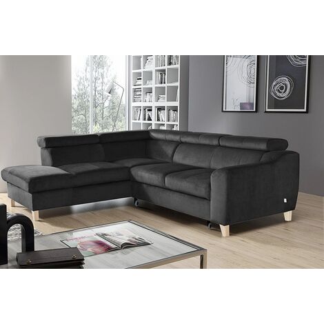 Canapé d'angle convertible en tissu luxe 5 places, ASTERIA gris foncé, angle gauche (1/5)