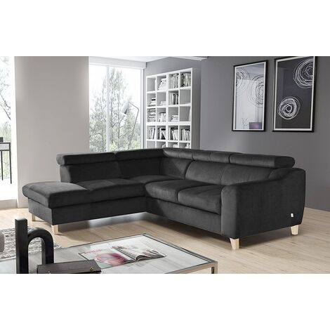 Canapé d'angle en tissu luxe 5 places, ASHLEY, gris foncé, angle gauche (vu de face) (1/5)