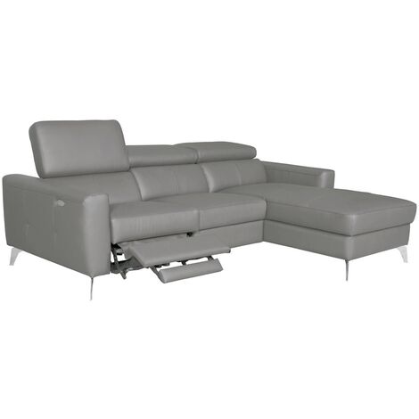 Canapé d'angle en cuir italien de luxe 5 places BOTERO, avec relax électrique, gris clair, angle droit (1/3)