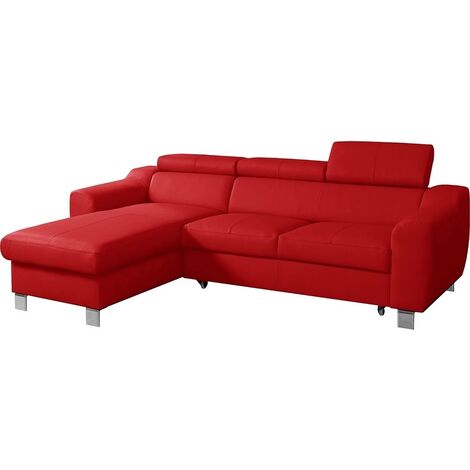Canapé d'angle convertible en cuir italien de luxe 5 places ASTORIA, rouge foncé, angle gauche (1/5)