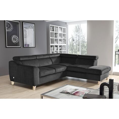 Canapé d'angle en tissu luxe 5 places, ASHLEY, gris foncé, angle droit (vu de face) (1/5)