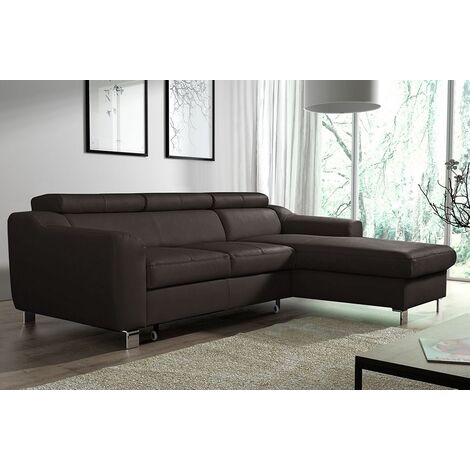 Canapé d'angle convertible en cuir italien de luxe 5 places ASTORIA, chocolat, angle droit (1/5)
