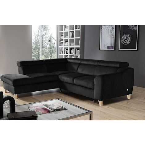 Canapé d'angle convertible en tissu luxe 5 places, ASTERIA noir, angle gauche (1/5)
