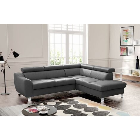 Canapé d'angle en cuir italien de luxe 5 places ASTERO, gris foncé, angle droit (1/5)