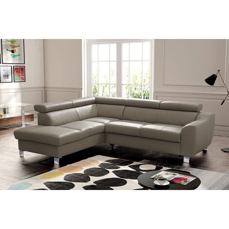 Canapé d'angle convertible en cuir italien de luxe 5 places ASTRID, taupe, angle gauche (1/5)