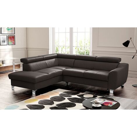 - Canapé d'angle convertible en cuir italien de luxe 5 places ASTRID, chocolat, angle gauche (1/5)