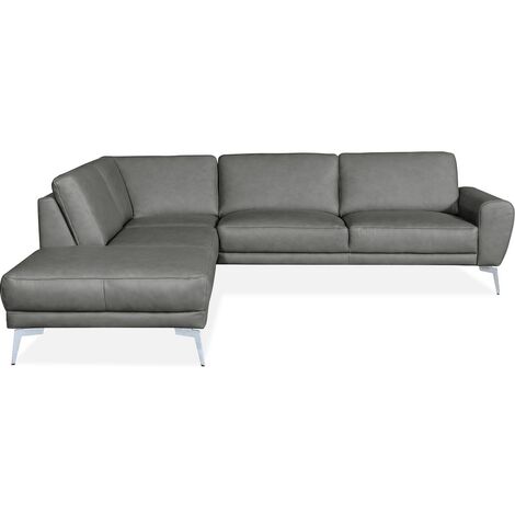 Canapé d'angle en 100% TOUT cuir italien de prestige 6/7 places SPANIA, gris, angle gauche (1/3)