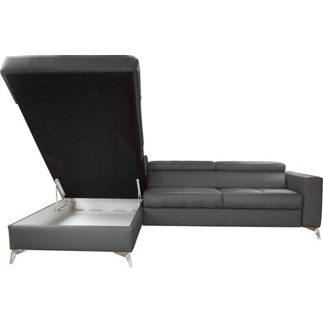 canapé d'angle convertible en cuir italien de luxe 5/6 places tony, avec  coffre, noir, angle gauche - Mobilier Privé