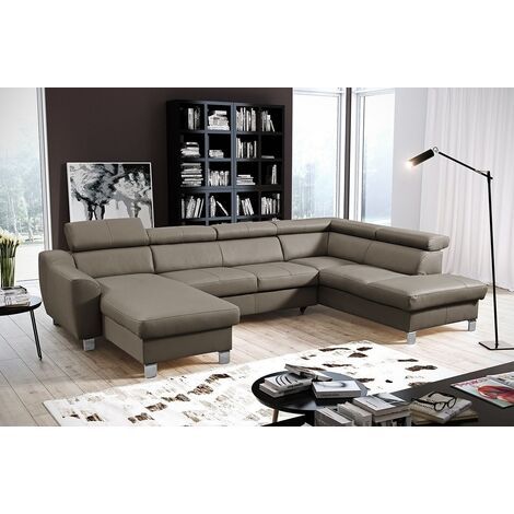 Canapé d'angle en cuir italien de luxe 7/8 places ASTONIA, taupe, angle droit (1/5)