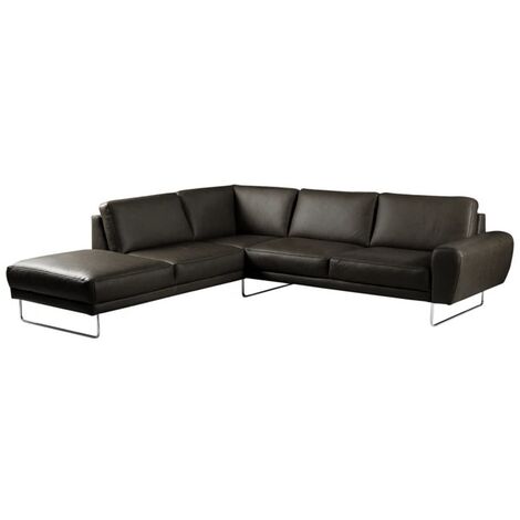 Canapé d'angle en 100% TOUT cuir italien de prestige 6/7 places SPENCER, noir, angle gauche (1/5)