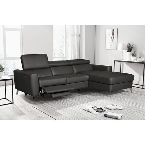 Canapé d'angle en cuir italien de luxe 5 places BOTERO, avec relax électrique, noir, angle droit (1/4)