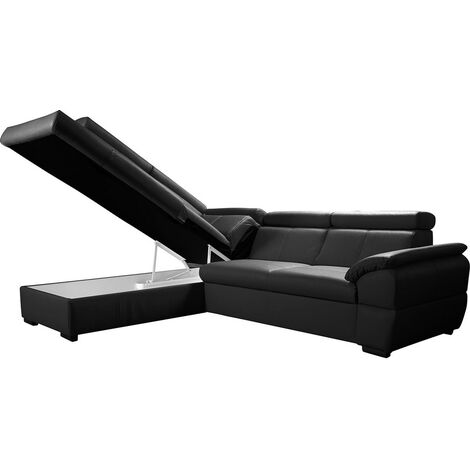 Canape d angle convertible antoni avec tetieres relevables simili noir Canape d angle convertible antoni avec tetieres relevables simili noir