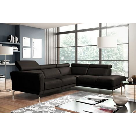 Canapé d'angle en 100% tout cuir épais de luxe italien , 5/6 places DALBERT, couleur chocolat, angle droit (1/5)