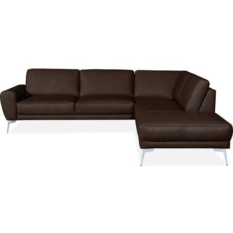 Canapé d'angle en 100% TOUT cuir italien de prestige 6/7 places SPANIA, chocolat, angle droit (1/3)