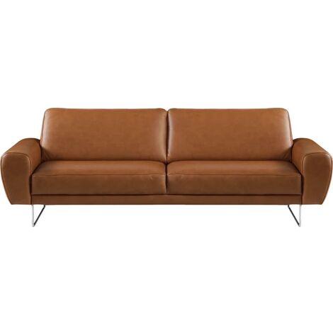 Canapé 3 places en 100% TOUT cuir italien de prestige, SPENCER, marron cognac (1/5)