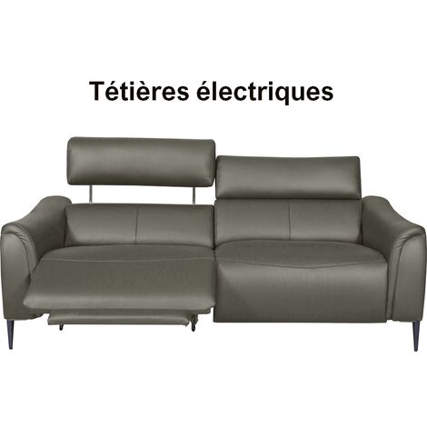 Canapé 3 places avec 2 relax en 100% tout cuir épais de luxe italien avec 2 relax électriques et 2 têtières électriques, MILAN, taupe (1/4)