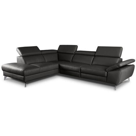 Canapé d'angle en 100% tout cuir épais de luxe italien, 5/6 places KASINI, noir, angle gauche (1/5)